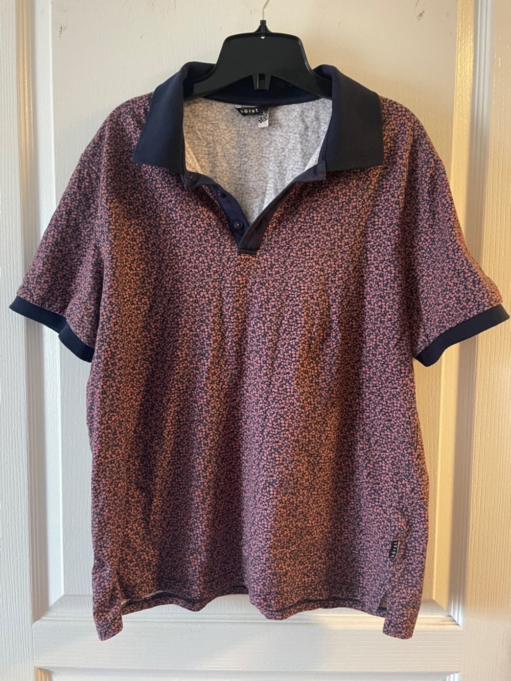 Men's Pink/Navy Micro-Print Polo Shirt with Navy Trim